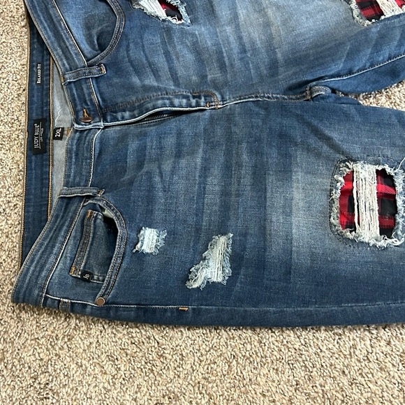 Judy Blue Red Buffalo Plaid Distressed Relaxed Fit Jeans Cotton Women’s Size 2XL - Picture 5 of 10